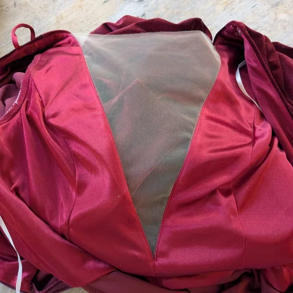 Jenny Yoo Malia Velvet Long Sleeve Dress - Maroon - Picture 9 of 10